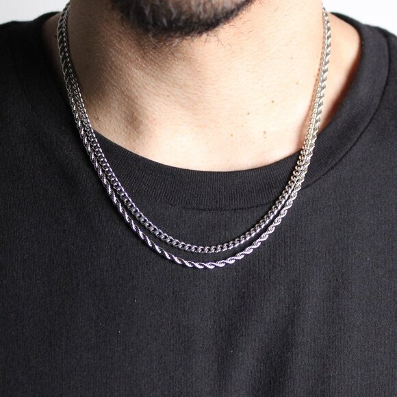Silver Chain Set - Cuban Link & Rope - Picture 1 of 5